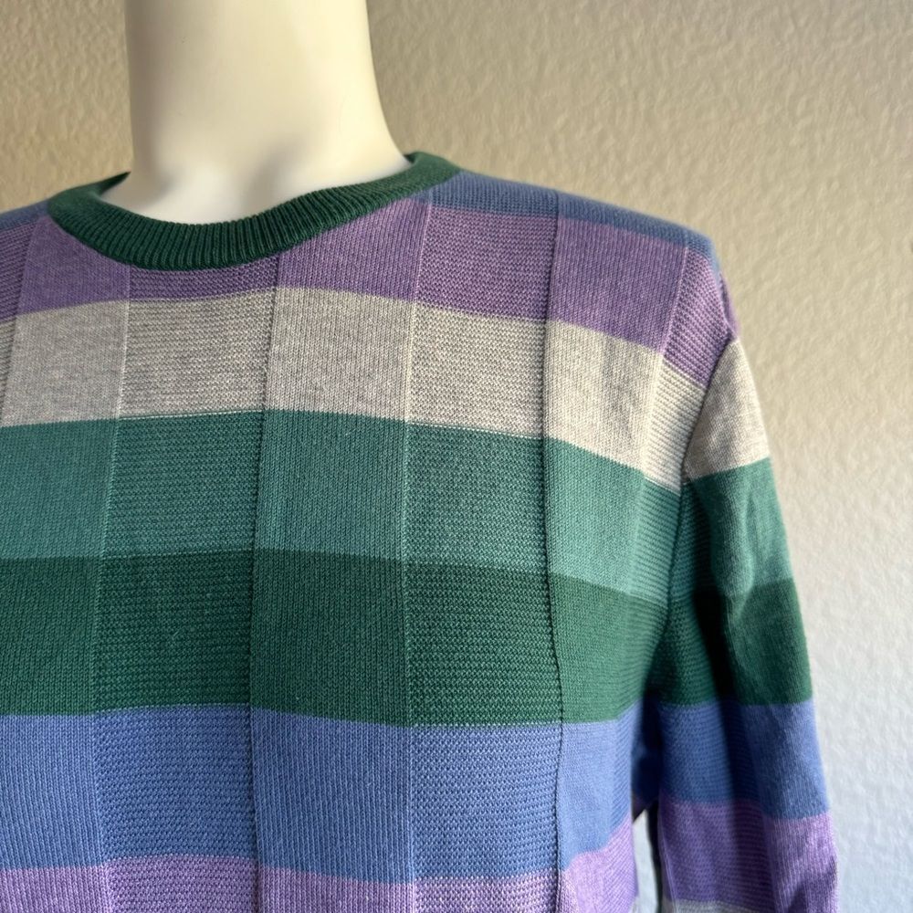 Vintage Castri Men’s Italian Sweater Cotton Striped Green Purple M - Picture 9 of 10